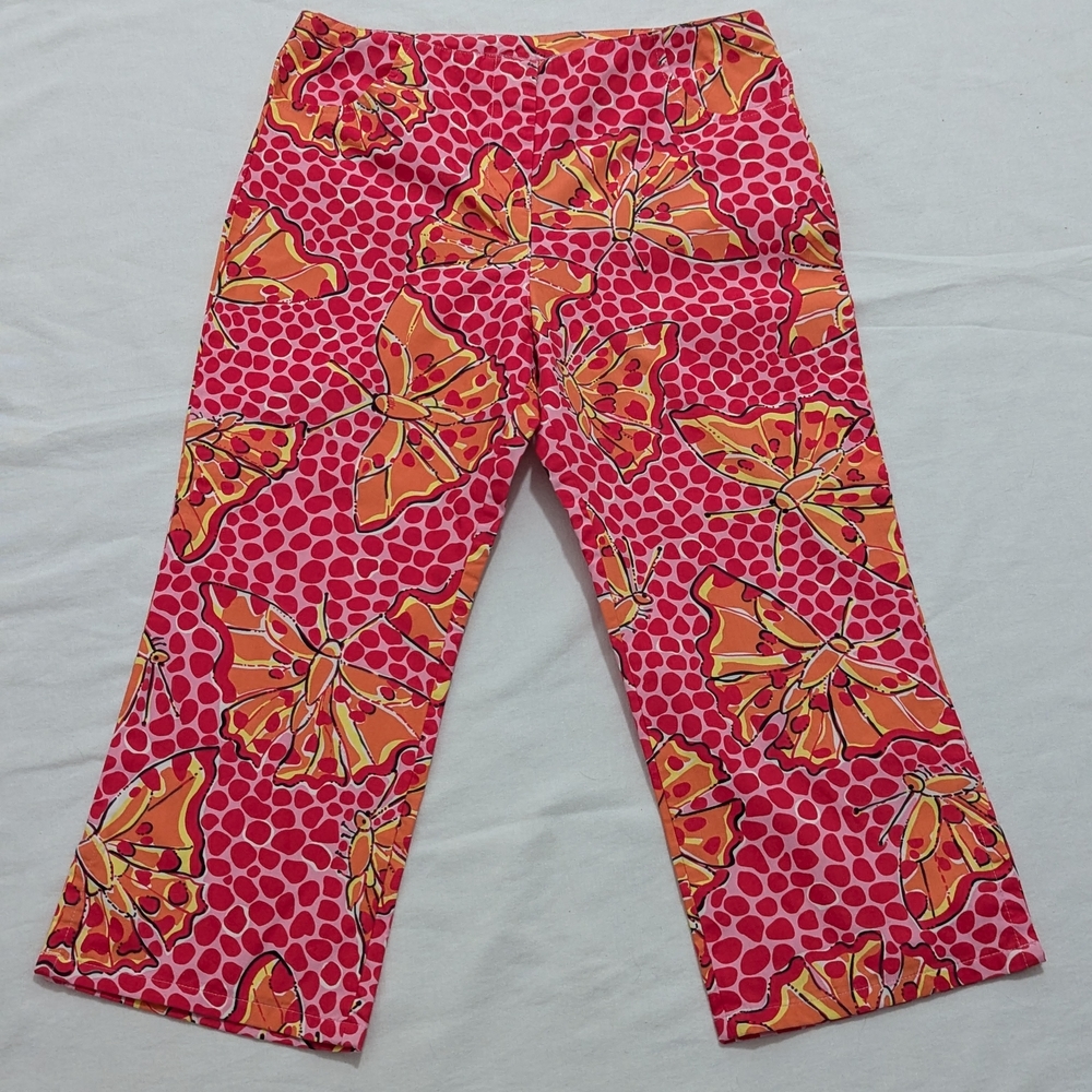Lilly Pulitzer Butterfly Print Pants in Pink Orange & White